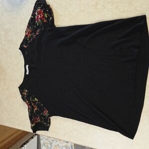 Chic Black Blouse with Floral Sleeves